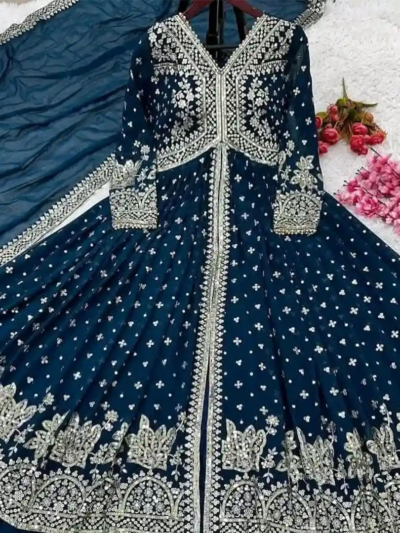 Heavy faux Georgette with embroidery work - Image 3