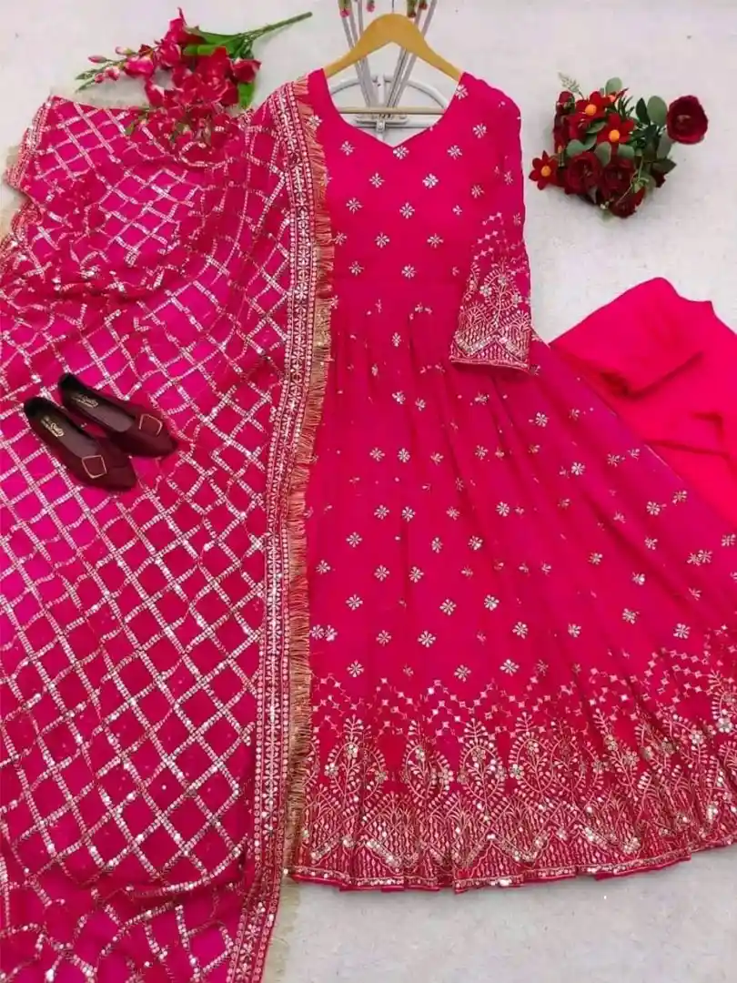 Heavy faux Georgette with embroidery work
