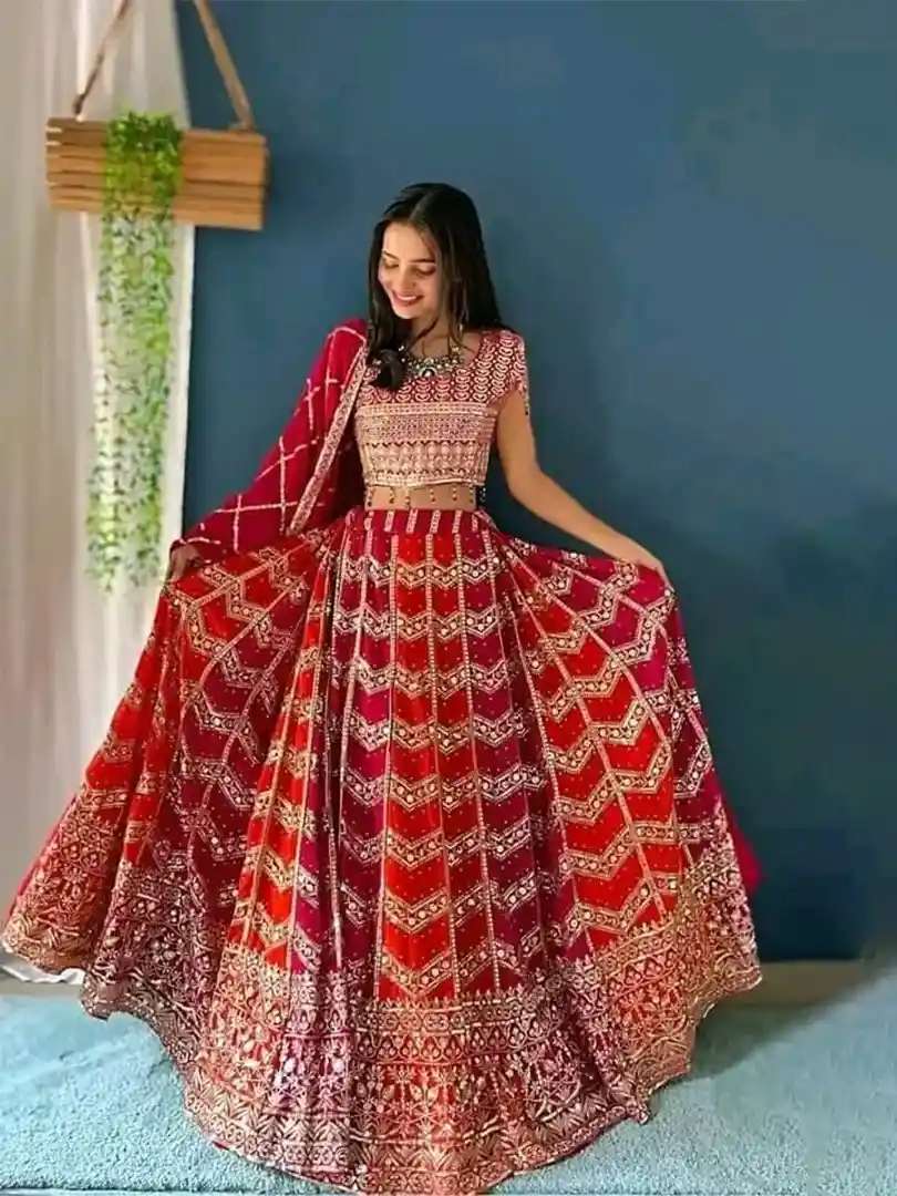 Heavy faux Georgette with embroidery sequence work - Image 2