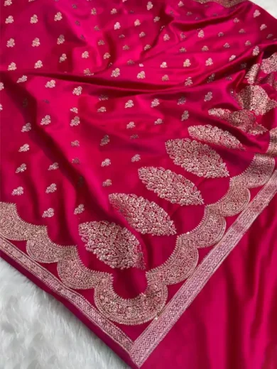 Pink scallop Mashru silk with Swarovski work