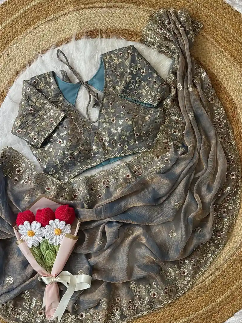 Soft Fendy Chiffon Saree - Image 4