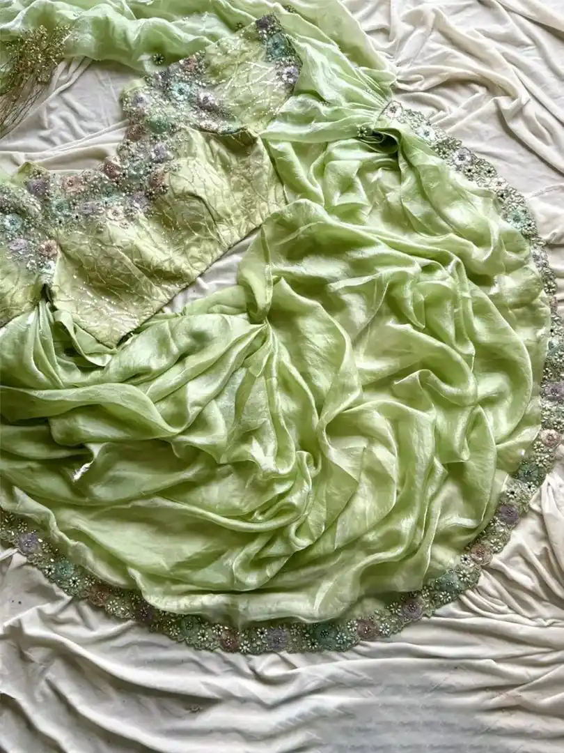 Ready-to-wear Pre-Drapped Saree with stitched designer Blouse. - Image 3