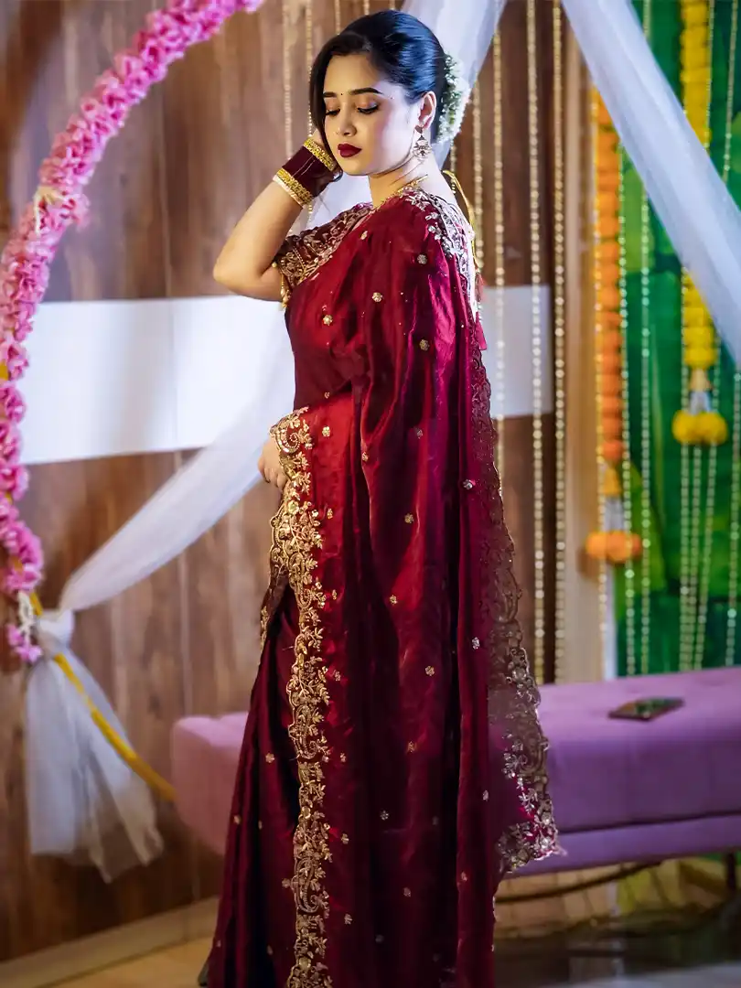 Soft Fandy Satin Saree - Image 3
