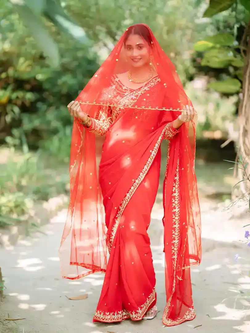 beautiful Saree on Faux Georgette Febric - Image 6