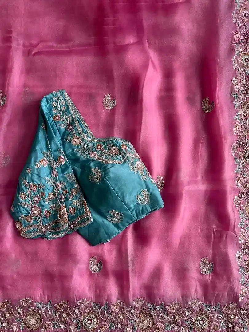 Beautiful soft premium tissue silk sarees with work borders and blouse - Image 2