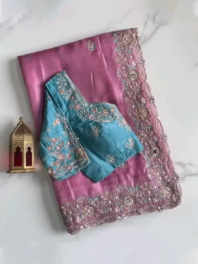 Beautiful soft premium tissue silk sarees with work borders and blouse