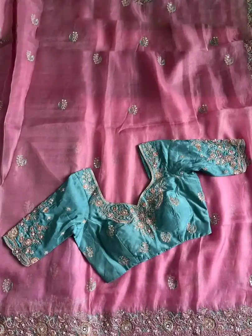 Beautiful soft premium tissue silk sarees with work borders and blouse - Image 5