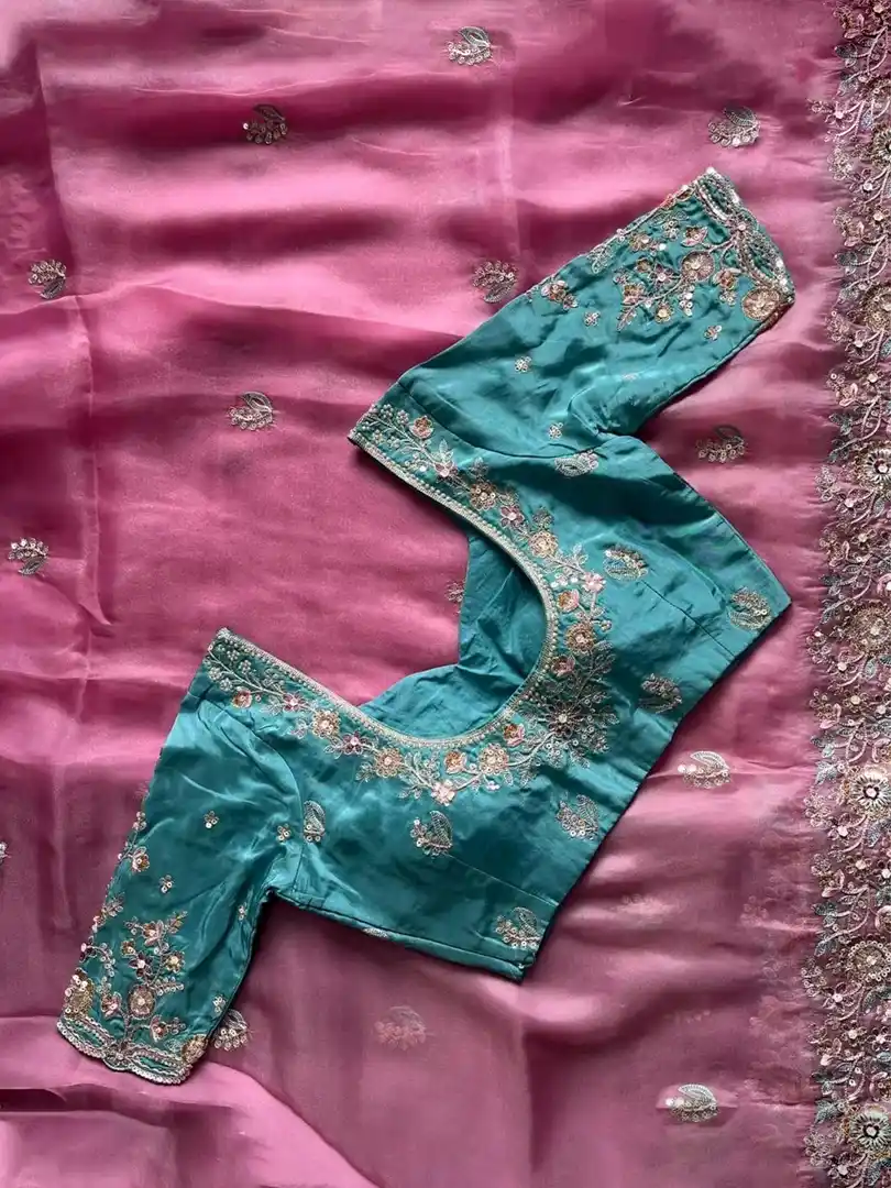 Beautiful soft premium tissue silk sarees with work borders and blouse - Image 3