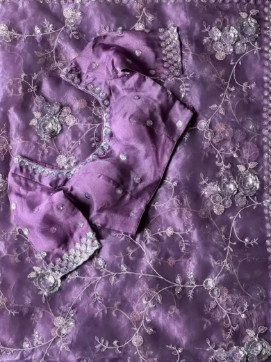 Designer soft organza satin tissue saree with beautiful jaal work.