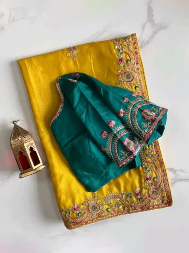 Designer saree with beautiful borders and blouse